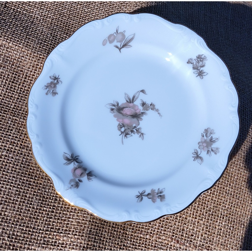 Johann Haviland Sepia Rose‎ 6" Bread Side Plate Bavaria Germany Gold Rim Vintage